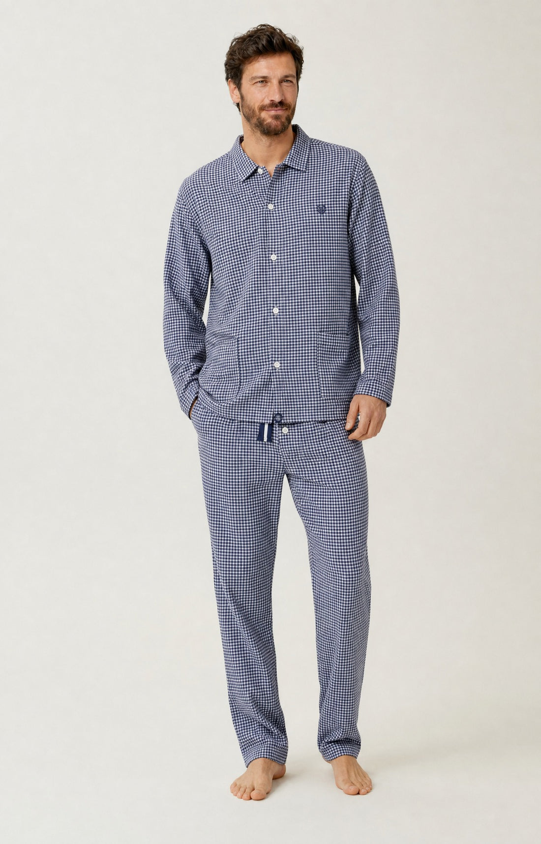 Pyjama boutonné en flanelle de coton Homme Elie marine 1