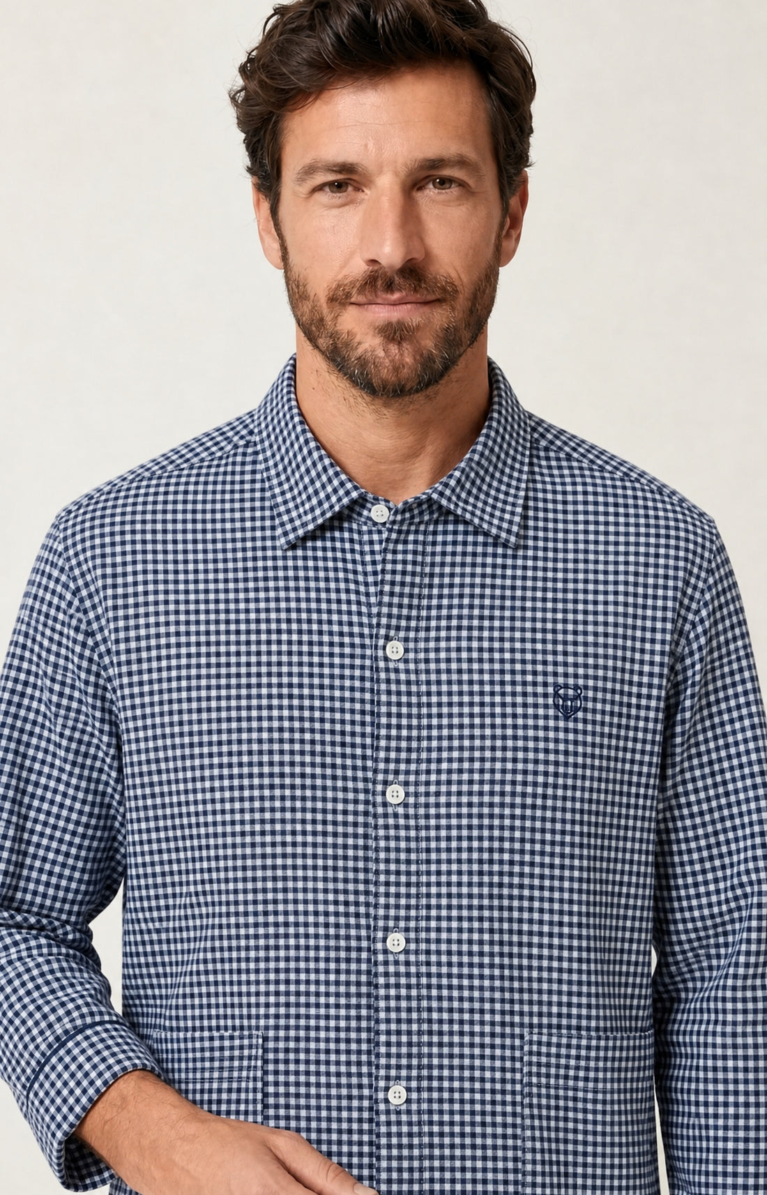 Pyjama boutonné en flanelle de coton Homme Elie marine 2