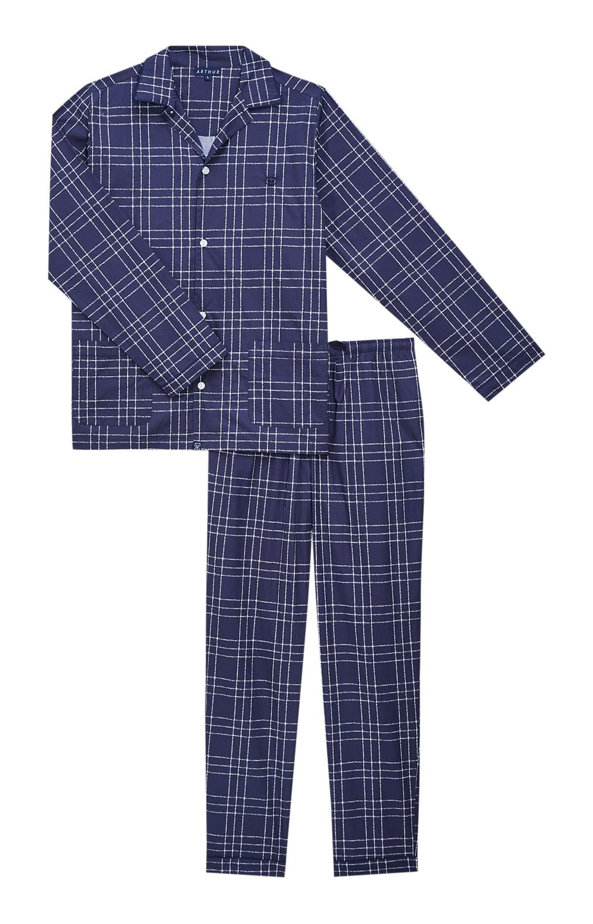 Pyjama boutonné en popeline de coton Homme Lewis marine 3