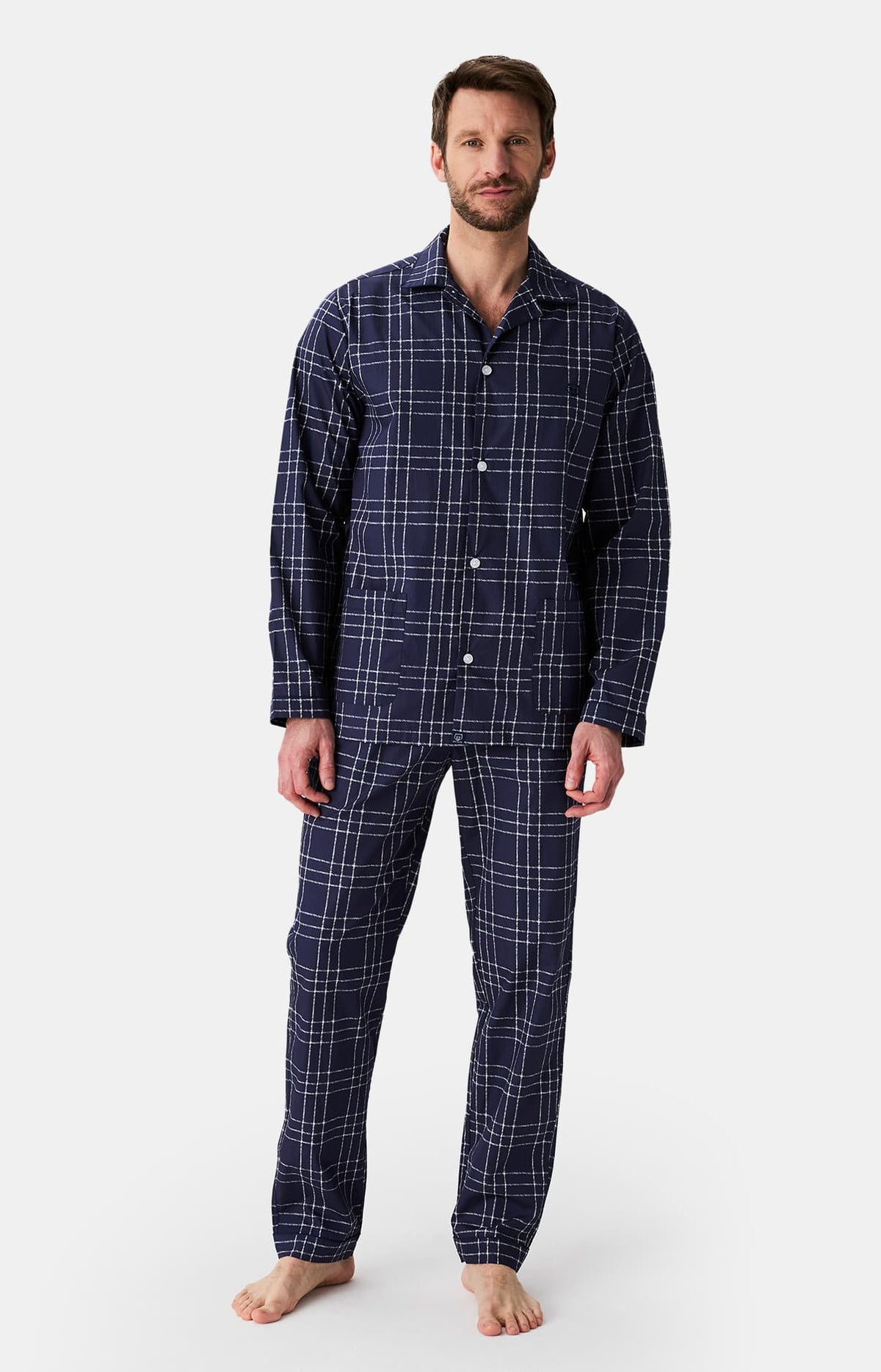 Pyjama boutonné en popeline de coton Homme Lewis marine 1