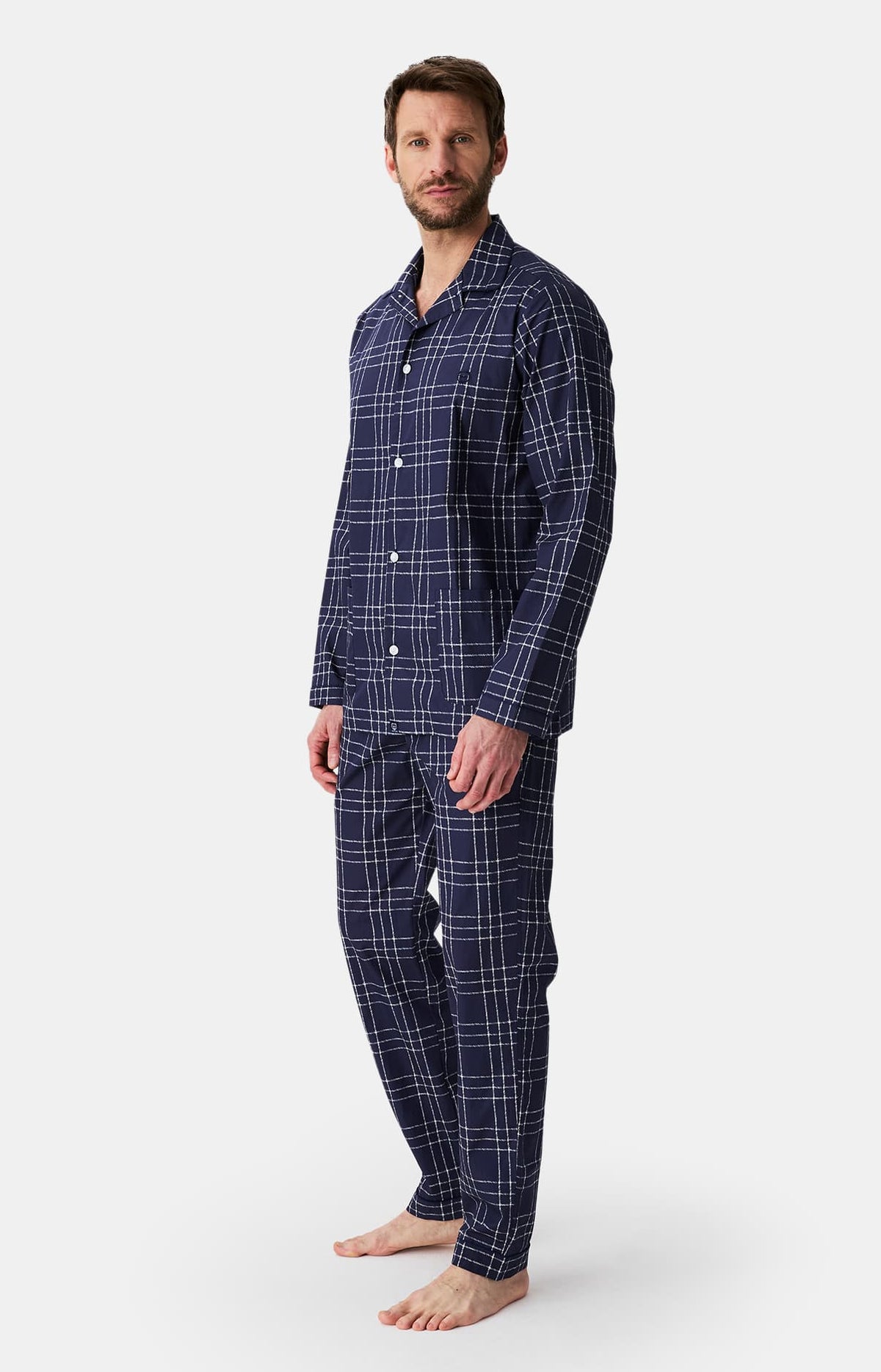 Pyjama boutonné en popeline de coton Homme Lewis marine 5