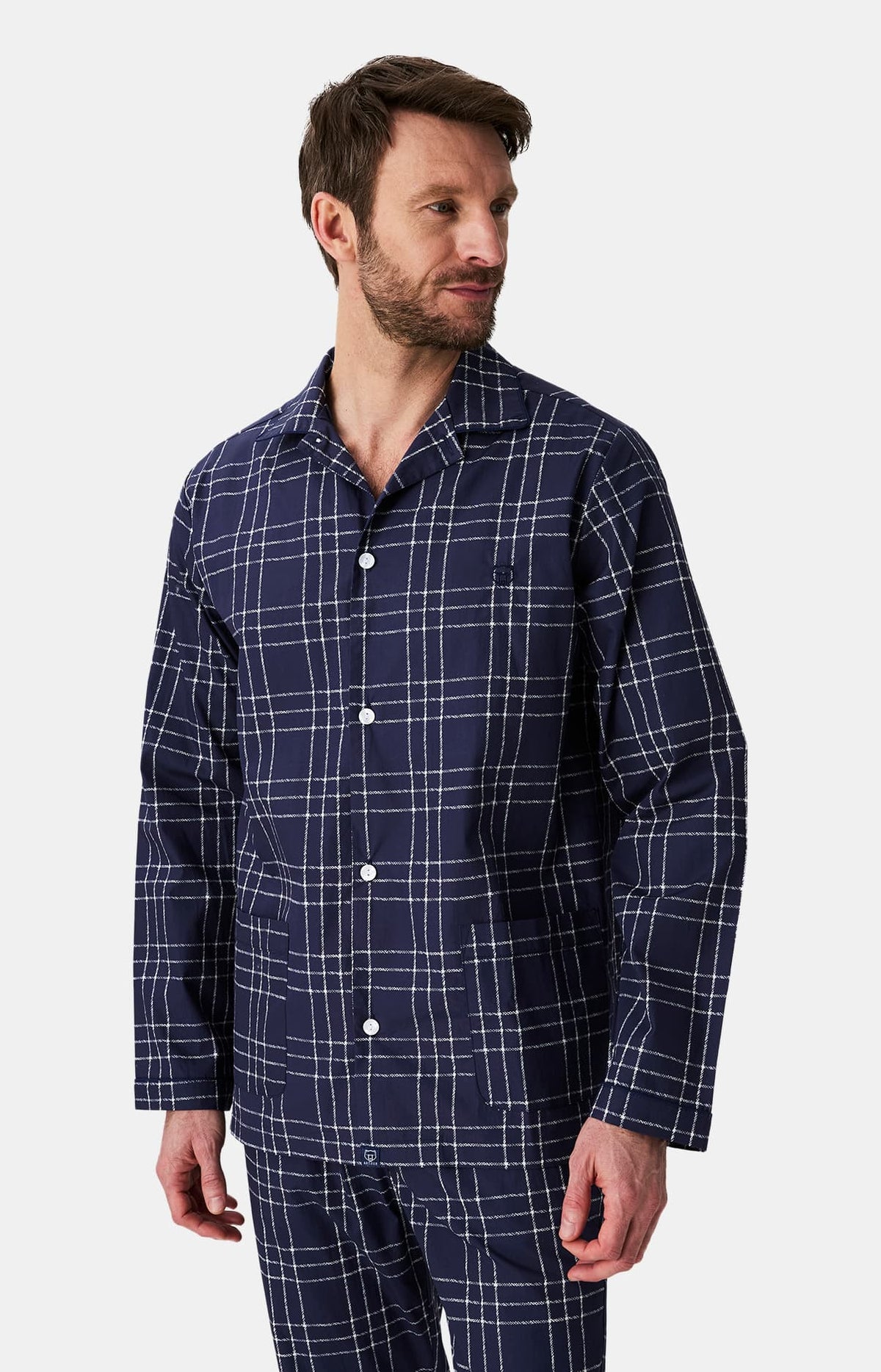 Pyjama boutonné en popeline de coton Homme Lewis marine 2