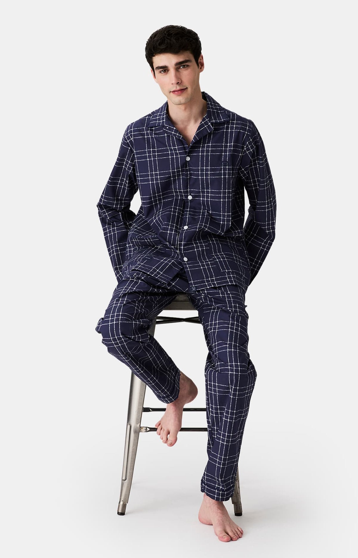 Pyjama boutonné en popeline de coton Homme Lewis marine 7