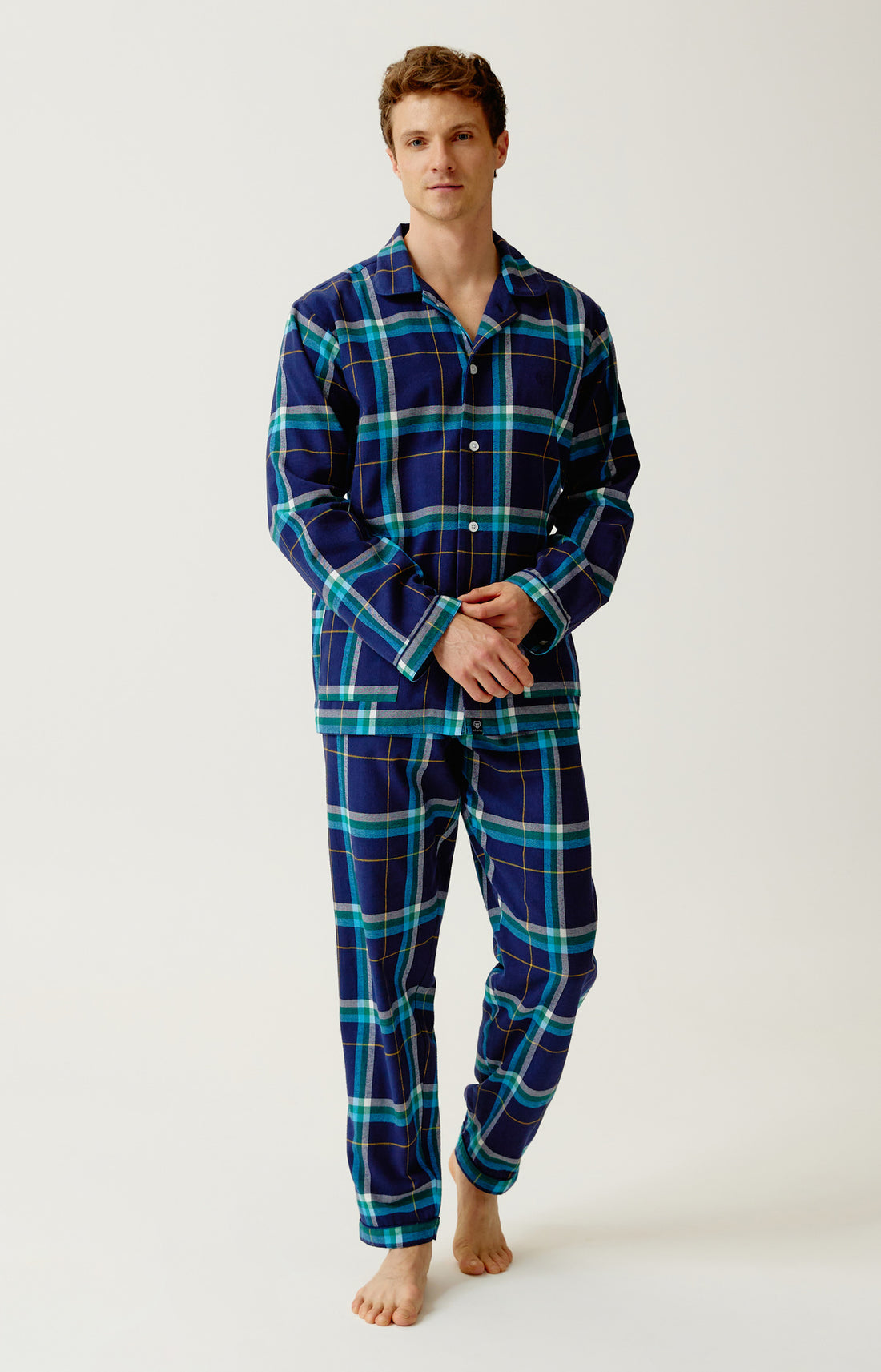Pyjama boutonné en flanelle de coton Homme Mark marine 1