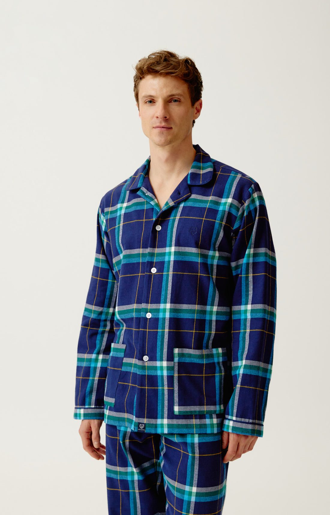 Pyjama boutonné en flanelle de coton Homme Mark marine 2