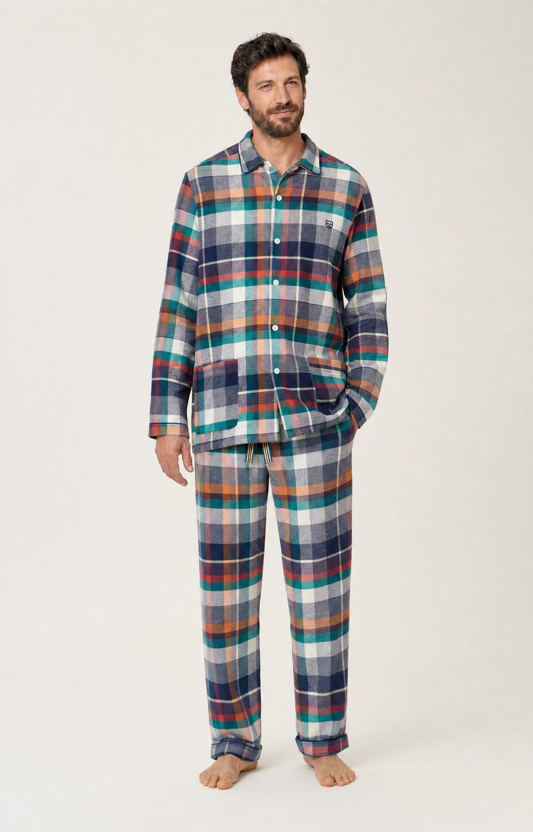 Pyjama boutonné en flanelle de coton Homme Owen multicolore 1