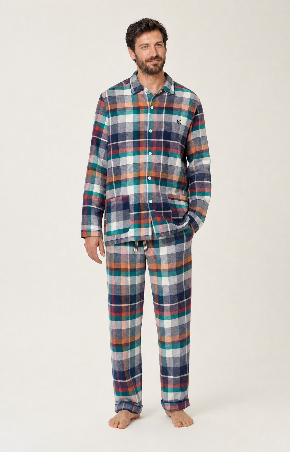 Pyjama boutonné en flanelle de coton Homme Owen multicolore 1