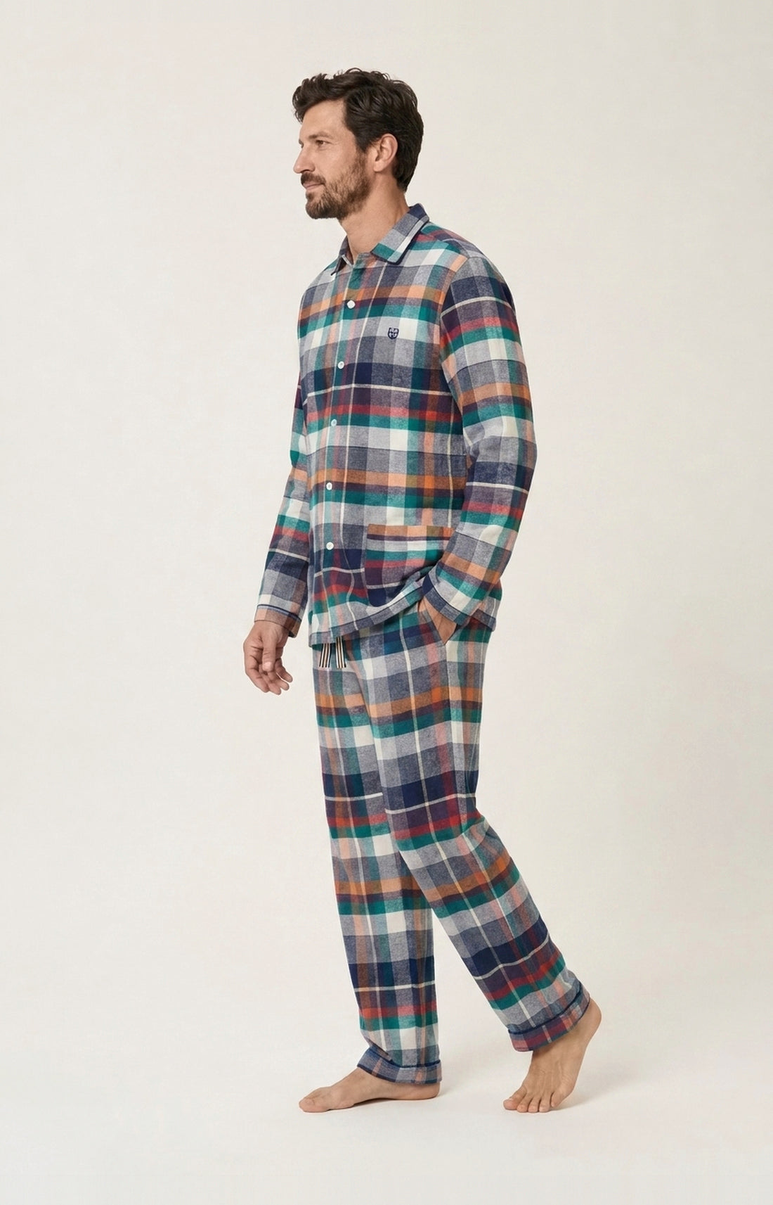 Pyjama boutonné en flanelle de coton Homme Owen multicolore 2
