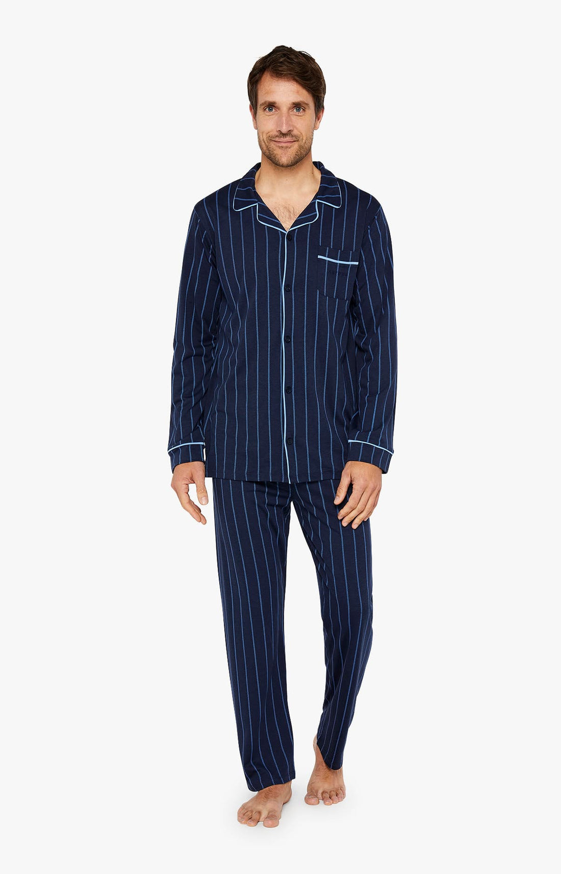 Pyjama boutonné en lyocell et coton Homme Uni marine 1