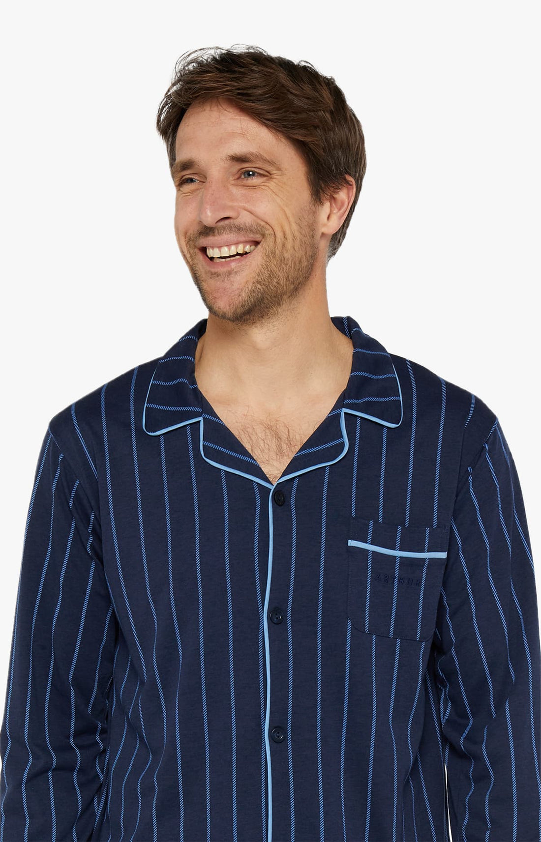 Pyjama boutonné en lyocell et coton Homme Uni marine 2