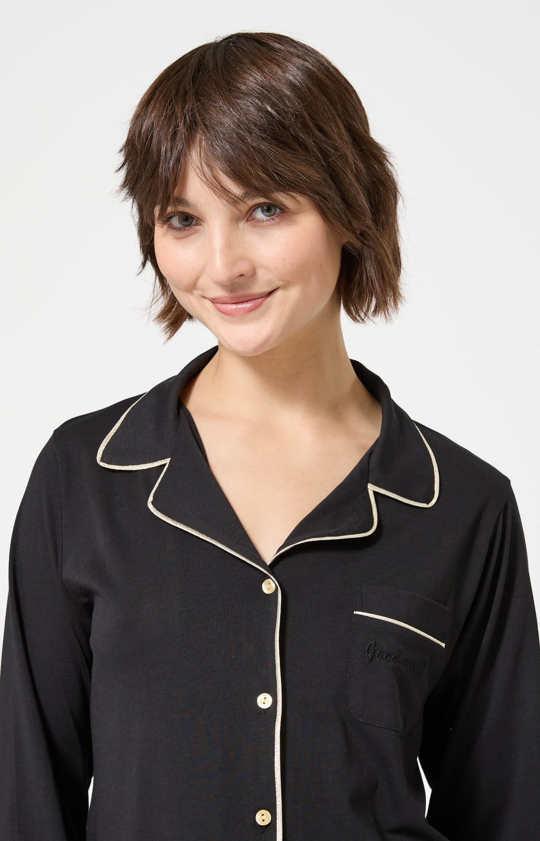 Pyjama boutonné en lyocell et coton Femme Uni noir 2