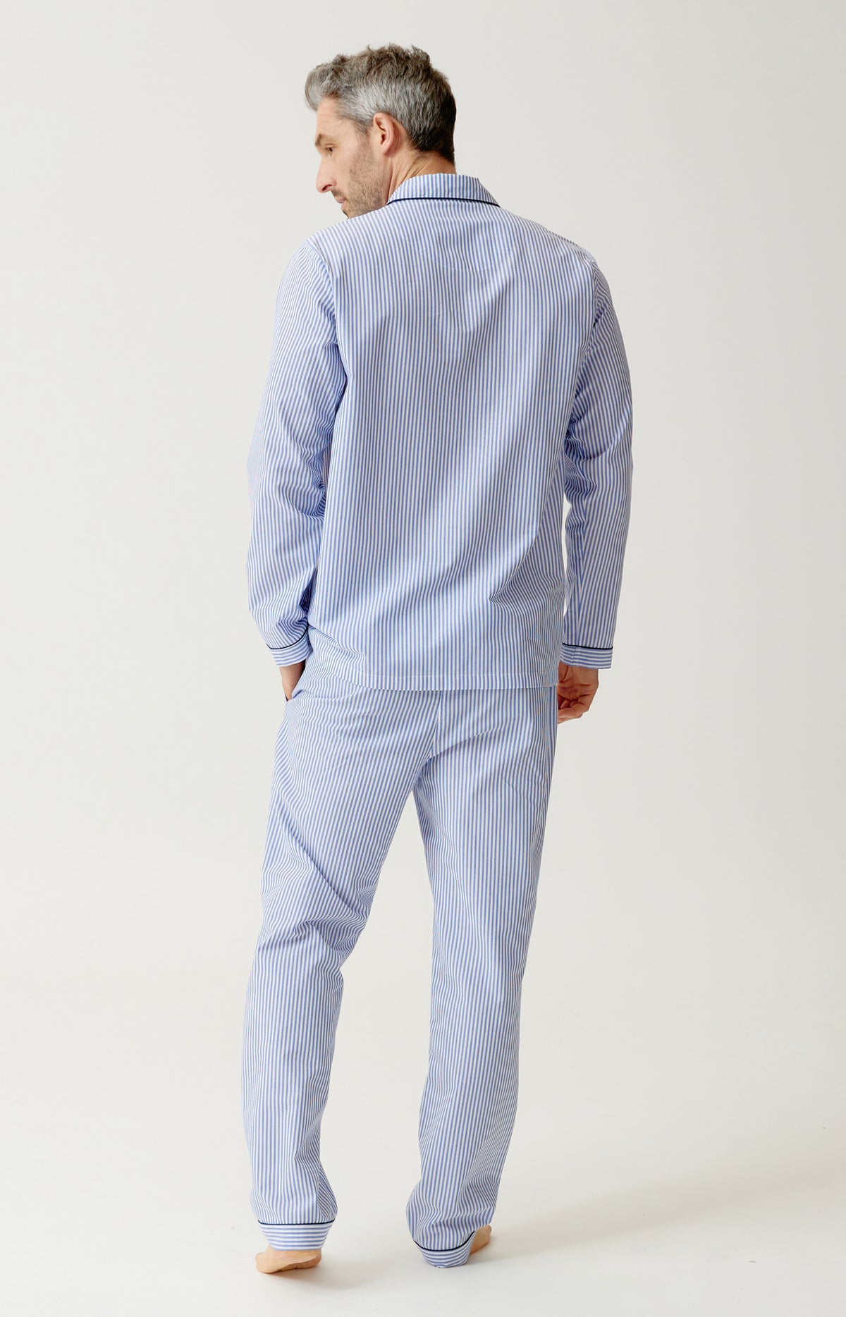 Pyjama boutonné en popeline de coton Homme Rayure Bleue bleu 6