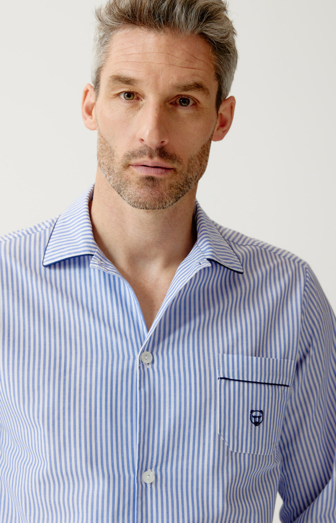 Pyjama boutonné en popeline de coton Homme Rayure Bleue bleu 2