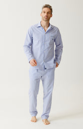Pyjama boutonné en popeline de coton Homme Rayure Bleue bleu 7