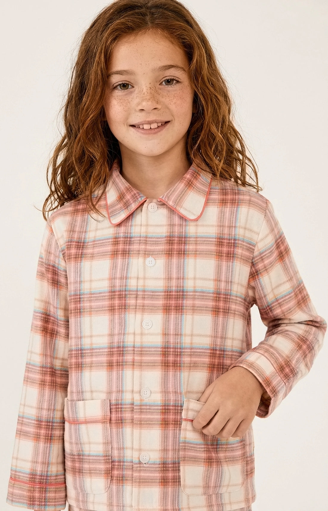 Pyjama boutonné enfant en flanelle de coton Alix peche 2
