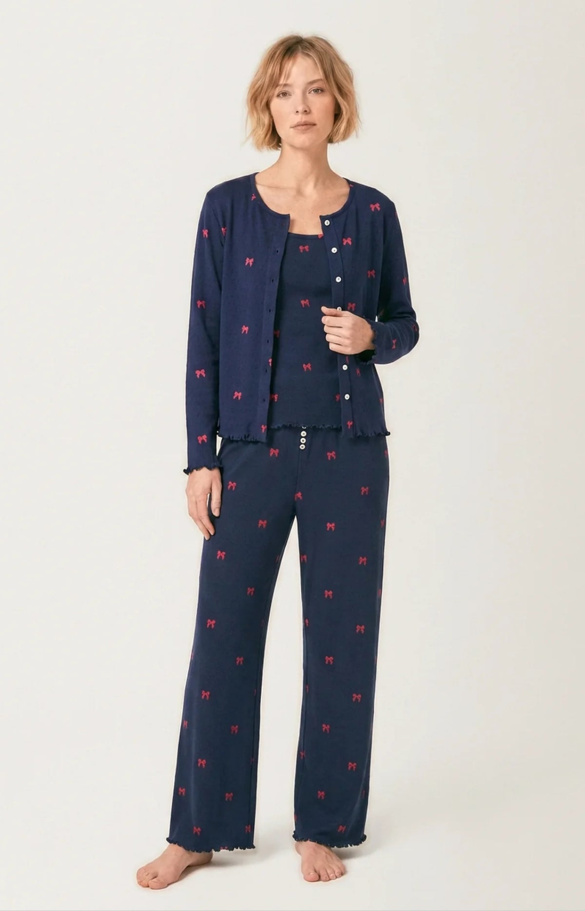 Set pyjama en pointelle de coton Femme Rosie marine 1