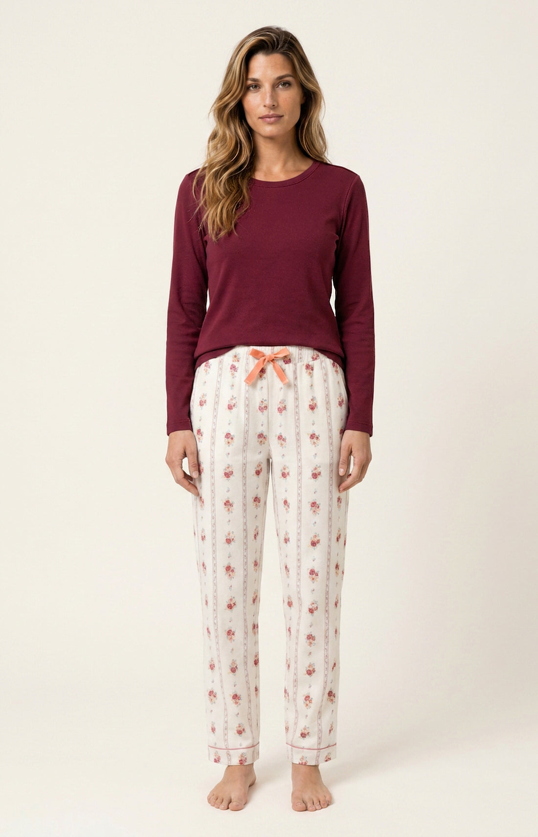 Tee-shirt manches longues en jersey de coton et modal Femme Burgundy bordeaux 1