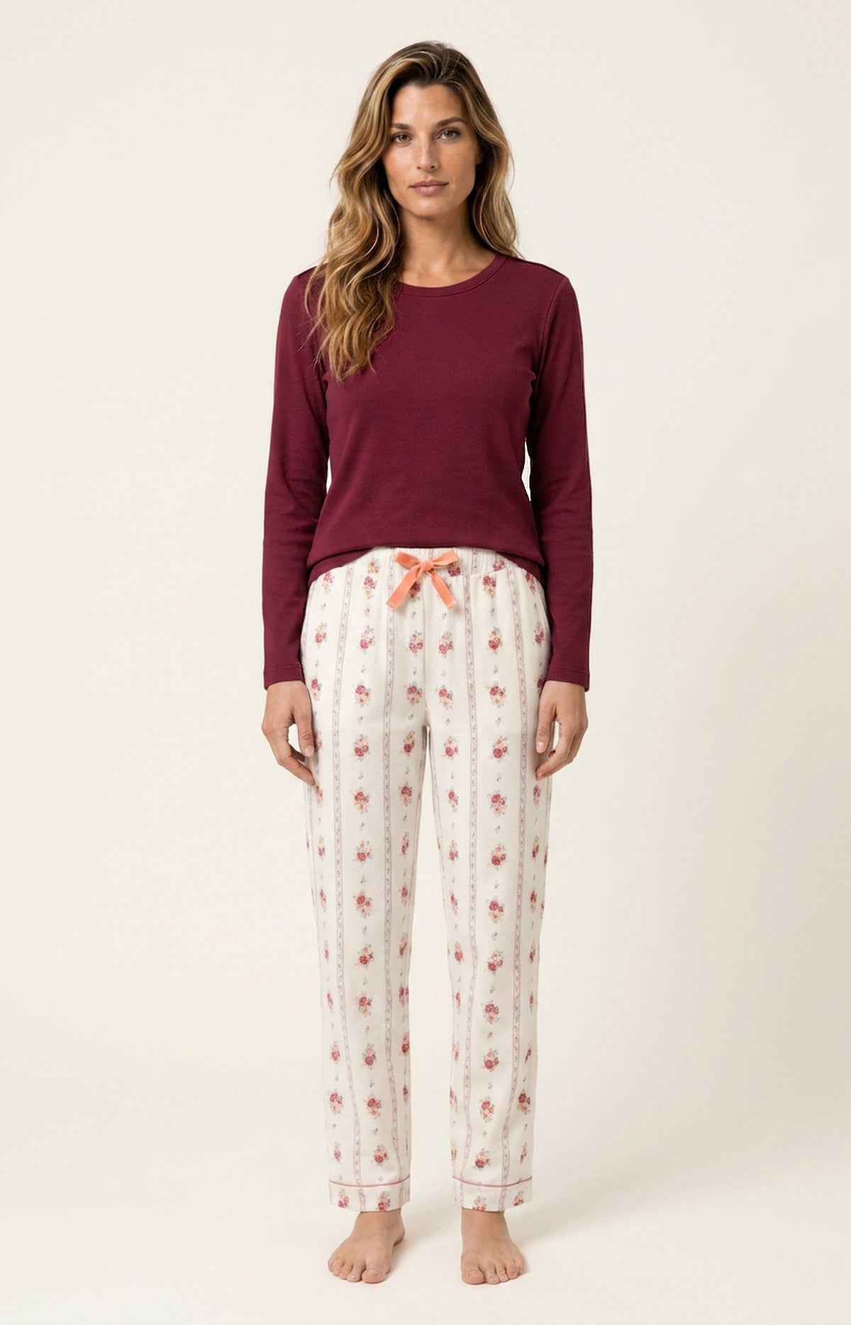 Tee-shirt manches longues en jersey de coton et modal Femme Burgundy bordeaux 1