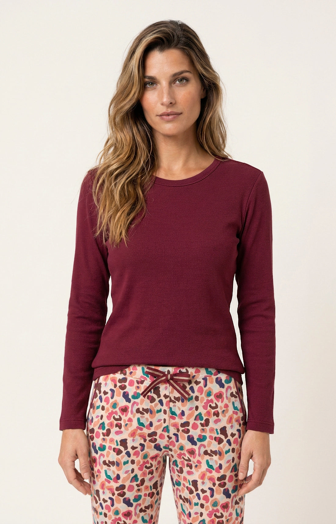 Tee-shirt manches longues en jersey de coton et modal Femme Burgundy bordeaux 2