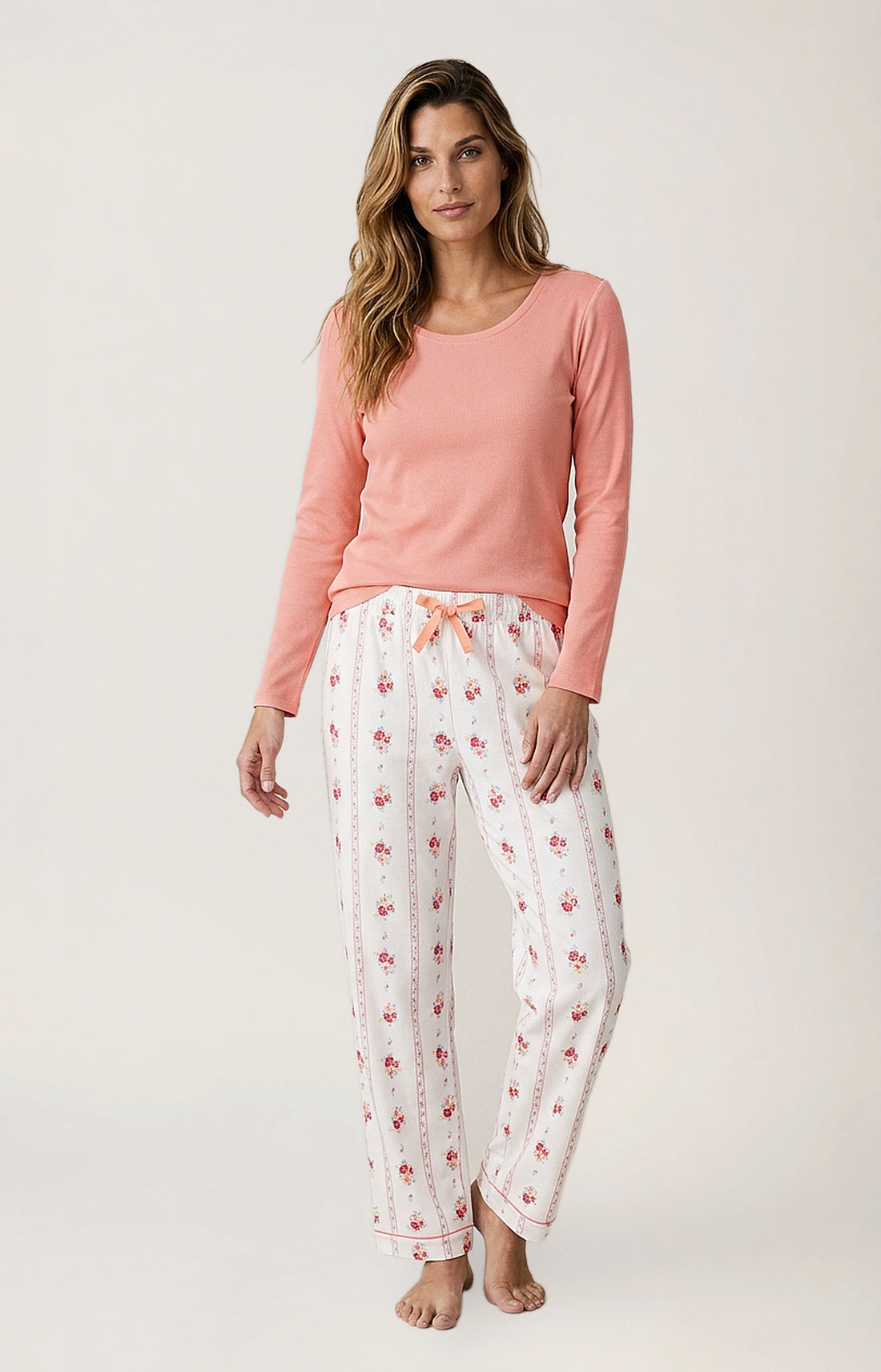 Tee-shirt manches longues en jersey de coton et modal Femme Coralie corail 1