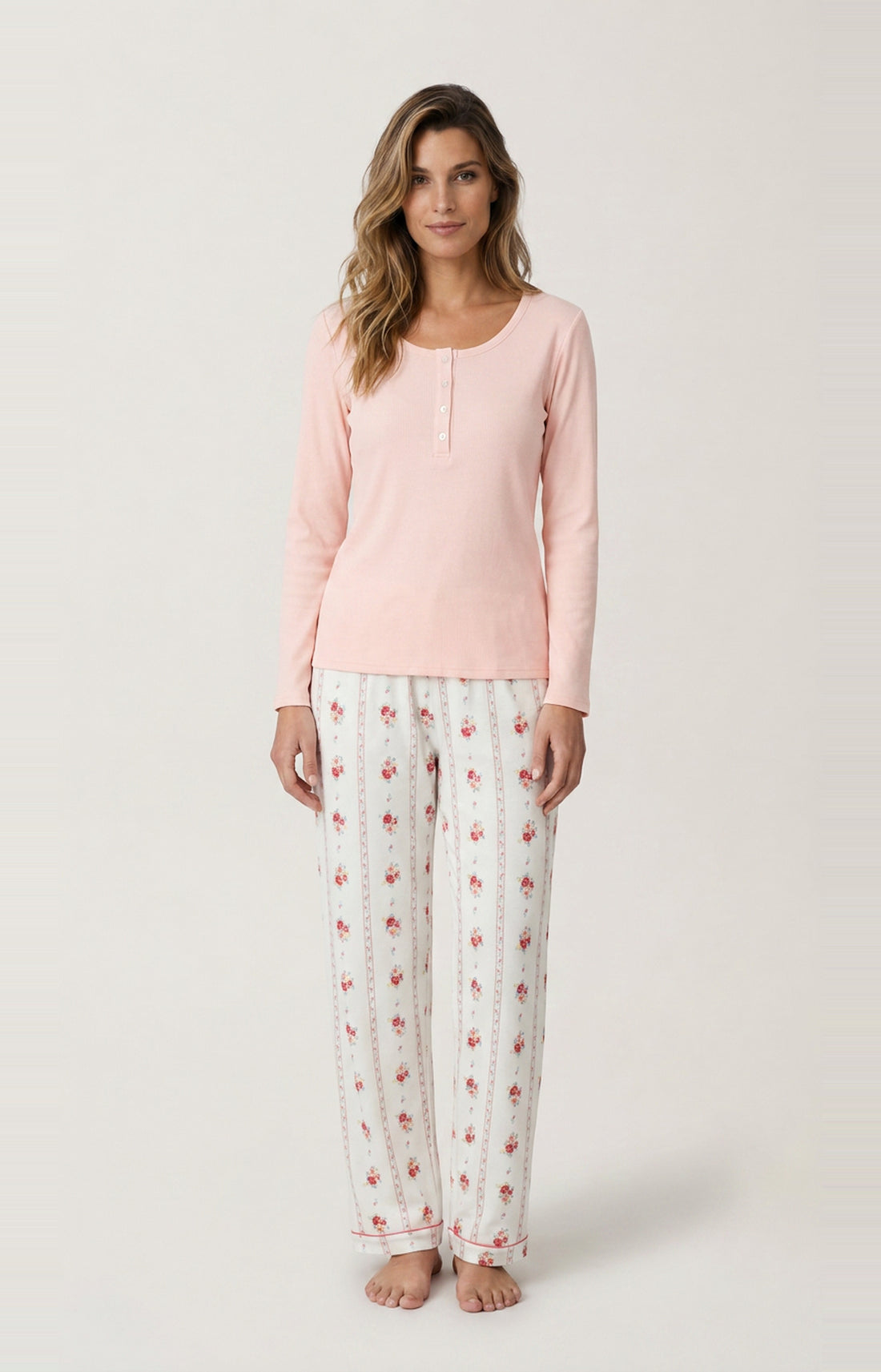 Tee-shirt manches longues en jersey de coton et modal Femme Magnolia rose 1