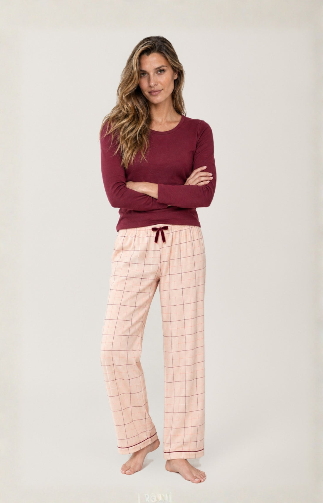Pantalon en flanelle de coton Femme Magnolia rose 1