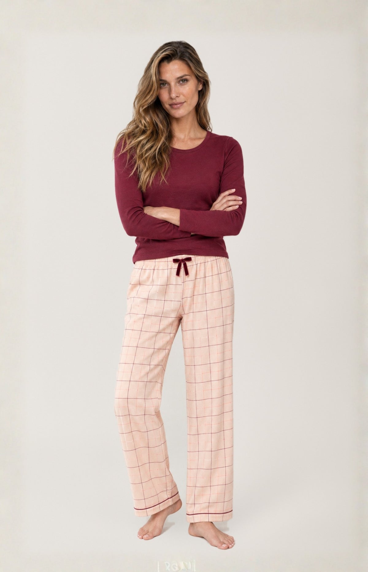 Pantalon en flanelle de coton Femme Magnolia rose 1
