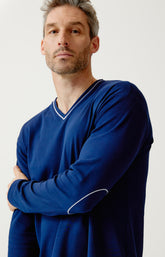 Pyjama en jersey de coton épais Homme Lewis Tradi marine 2