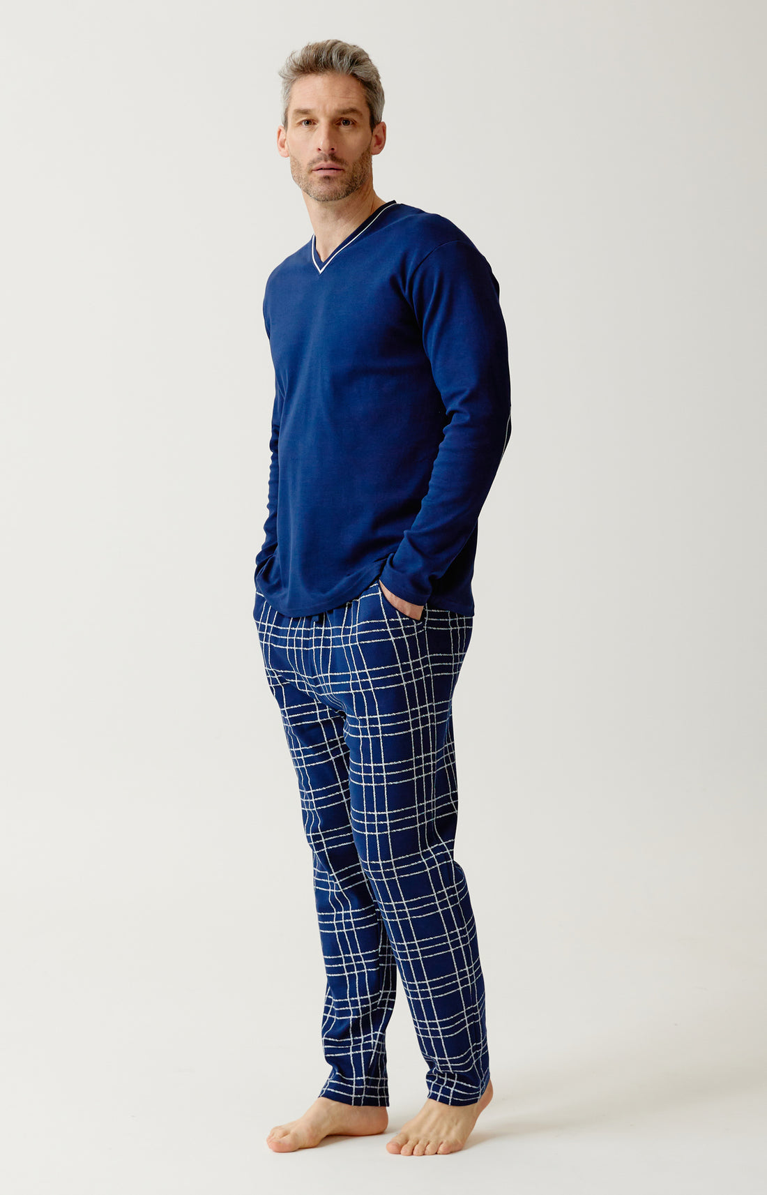 Pyjama en jersey de coton épais Homme Lewis Tradi marine 1
