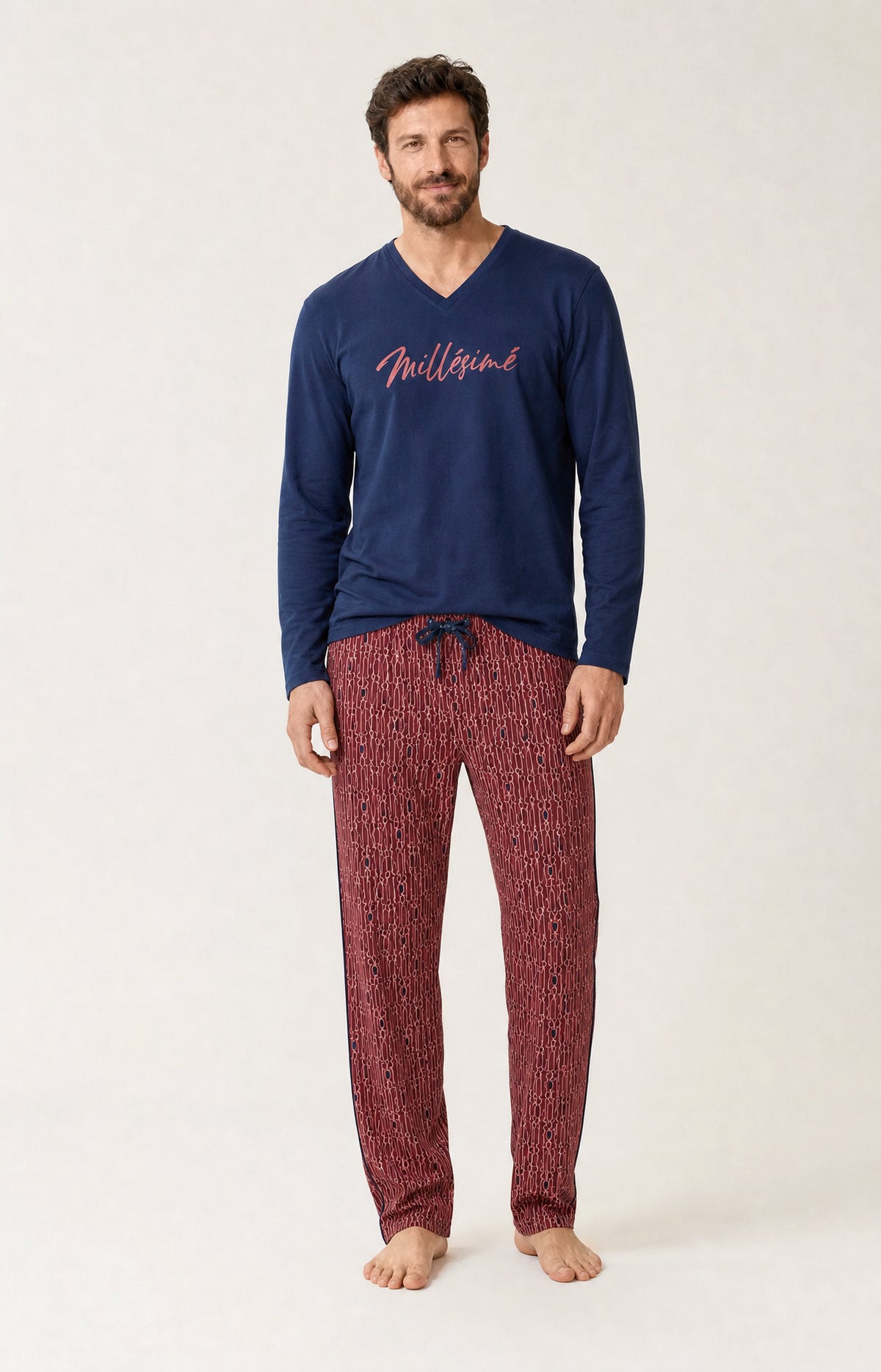 Pyjama en jersey de coton épais Homme Millésimé bordeaux 1