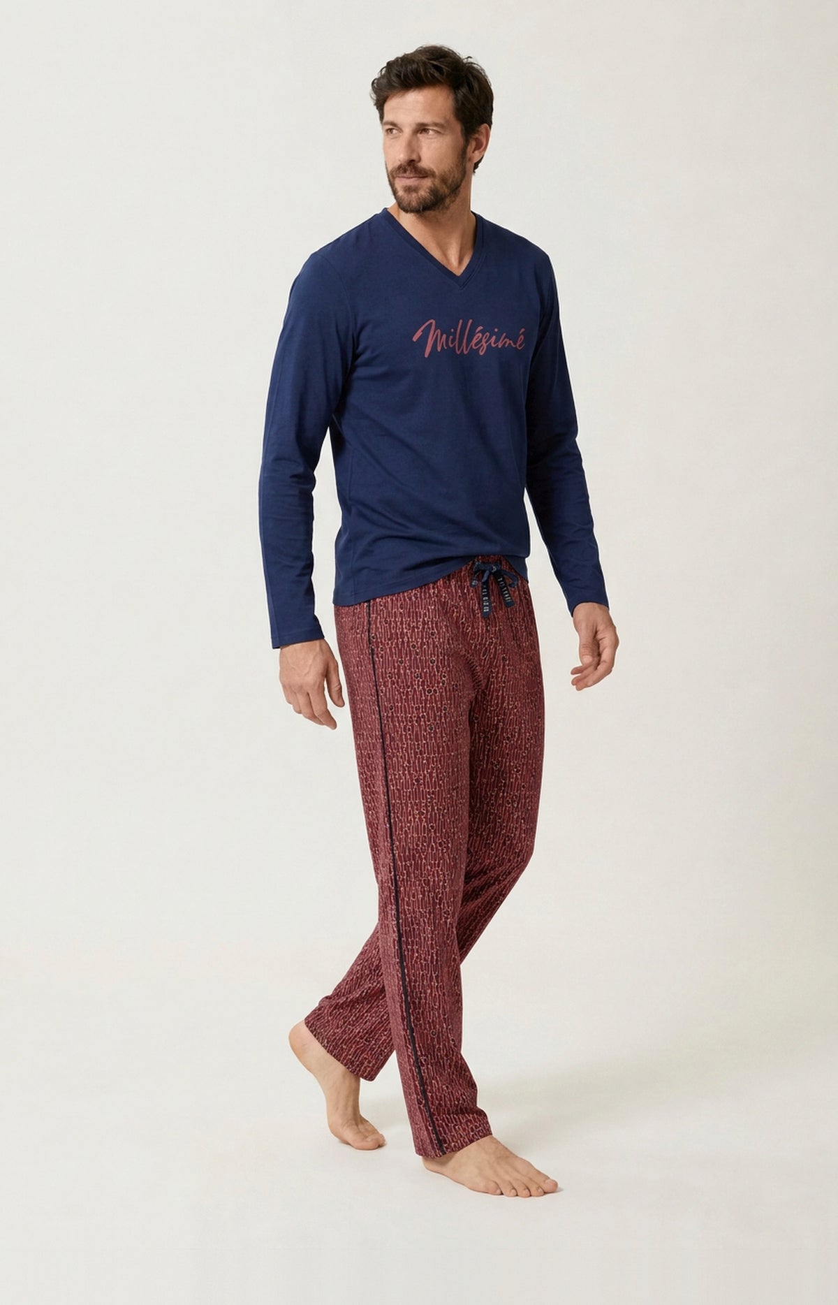 Pyjama en jersey de coton épais Homme Millésimé bordeaux 4