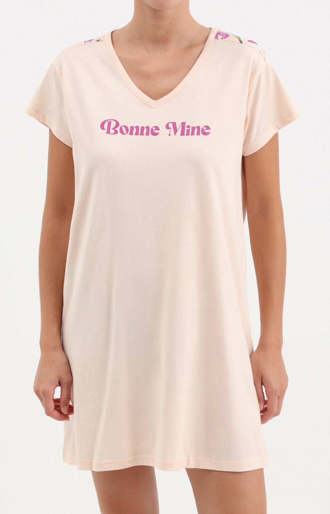 Chemise de nuit femme courte rose clair 1
