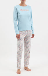 Pyjama long femme bleu hérisson 1