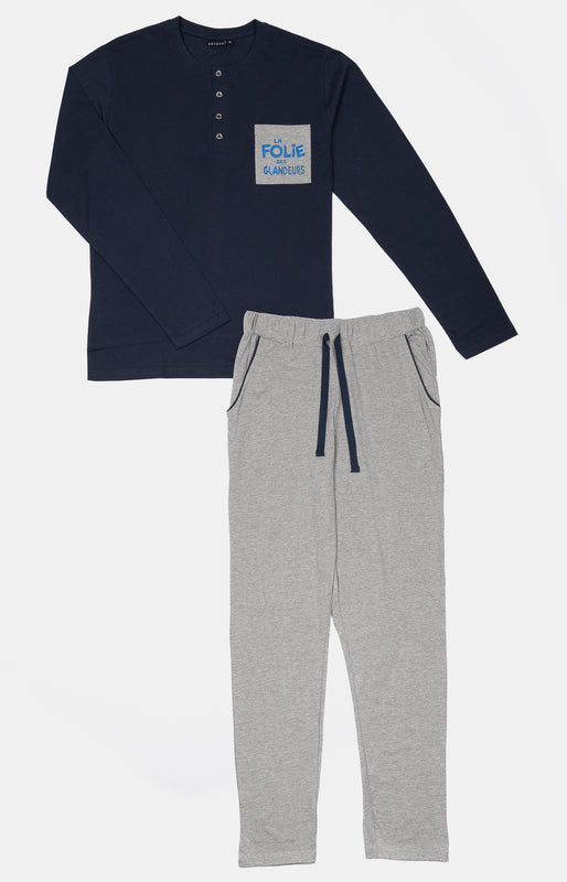 Pyjama long Homme La folie des glandeurs Gris - à plat