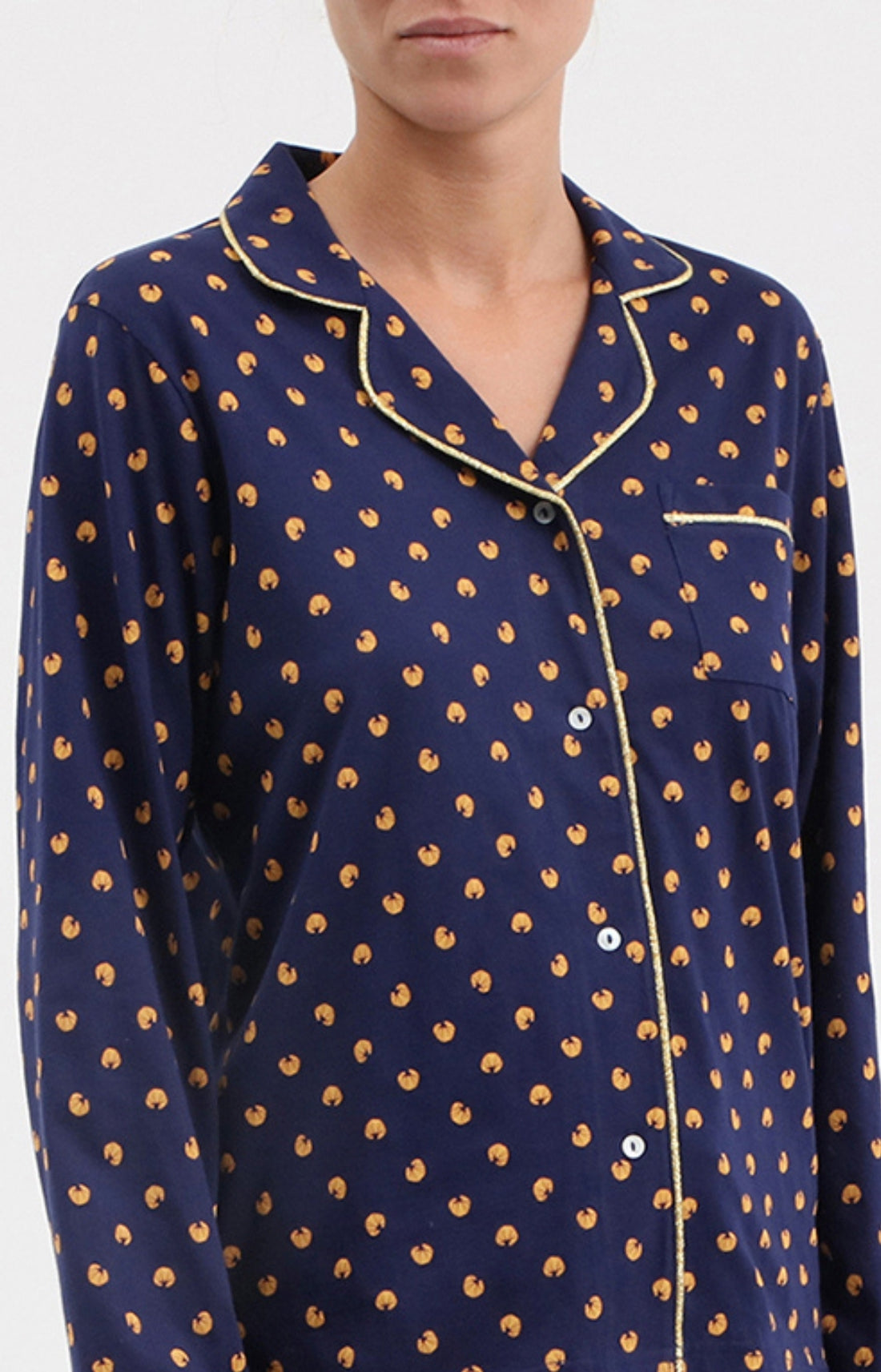 Pyjama boutonné long femme bleu marine croissant 2