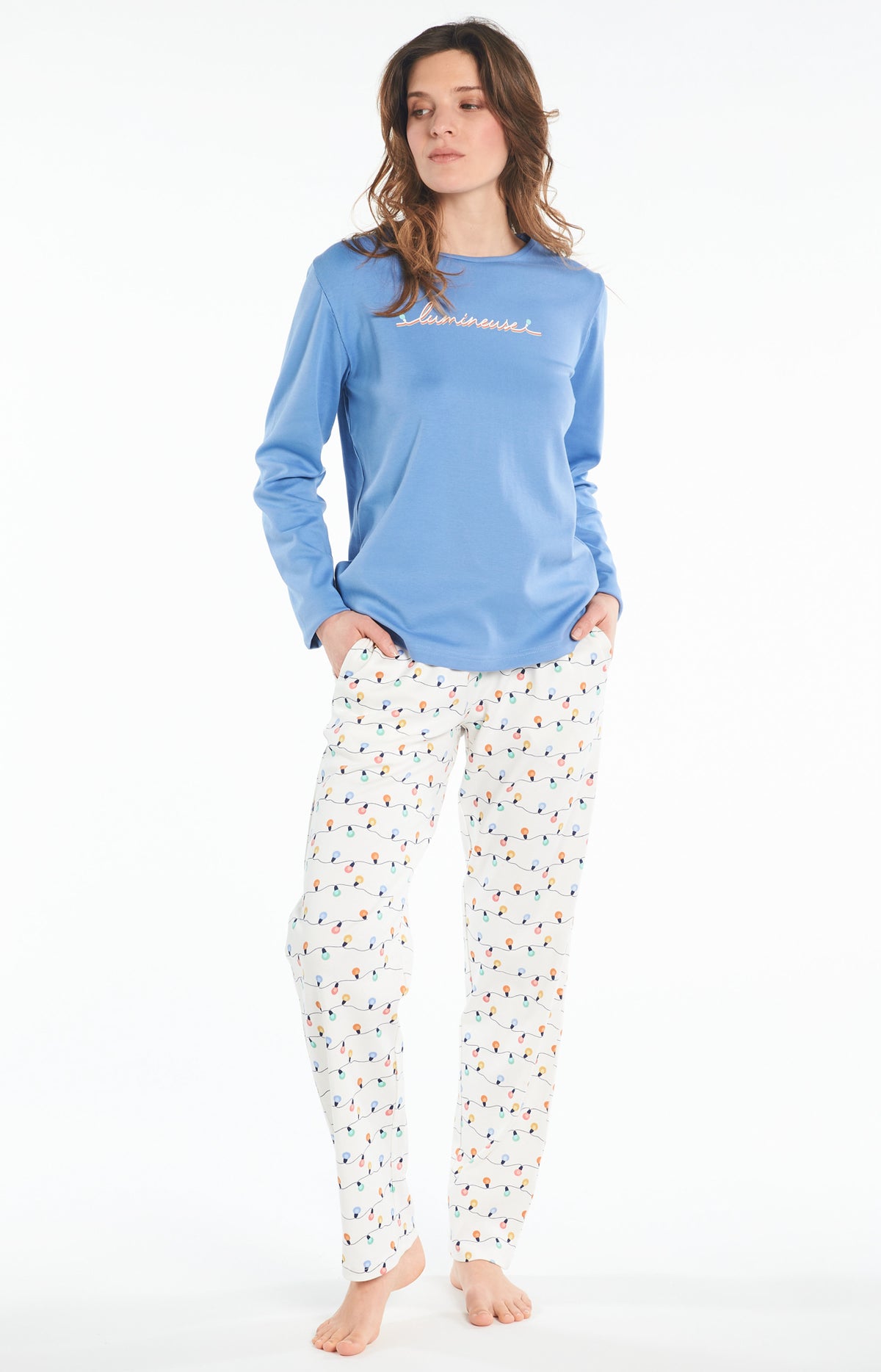 Pyjama long Femme Ampoule Blanc et Ivoire 4