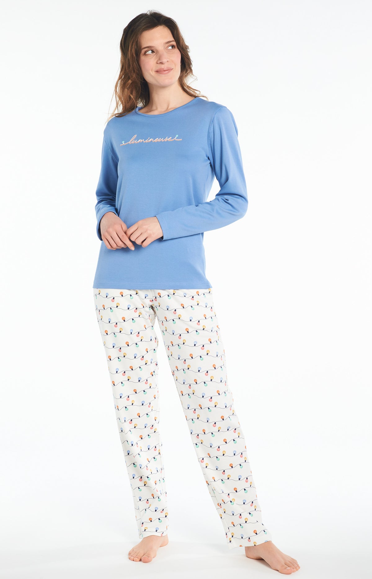 Pyjama long Femme Ampoule Blanc et Ivoire 1