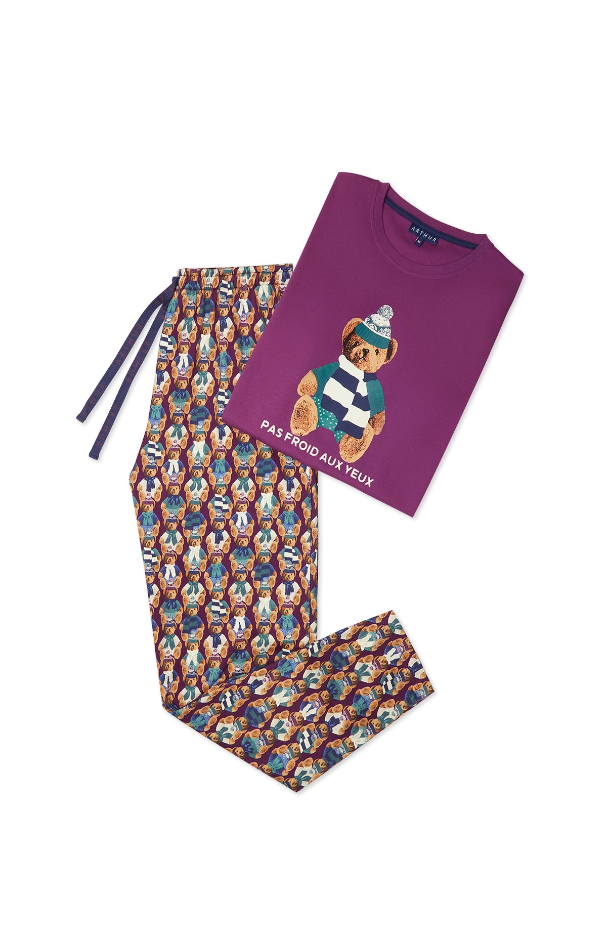 Pyjama long Homme Teddy Violet et Bordeaux 3