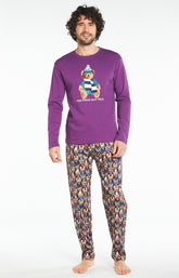Pyjama long Homme Teddy Violet et Bordeaux 1